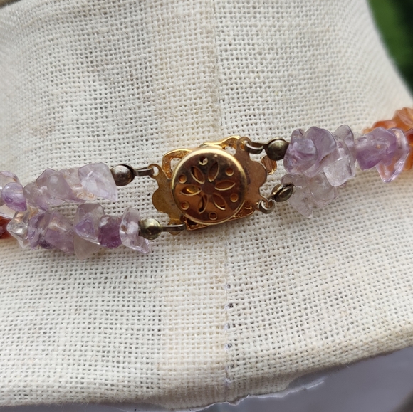 Vintage carnelian,peridot,amethyst stone necklace - Picture 8 of 13